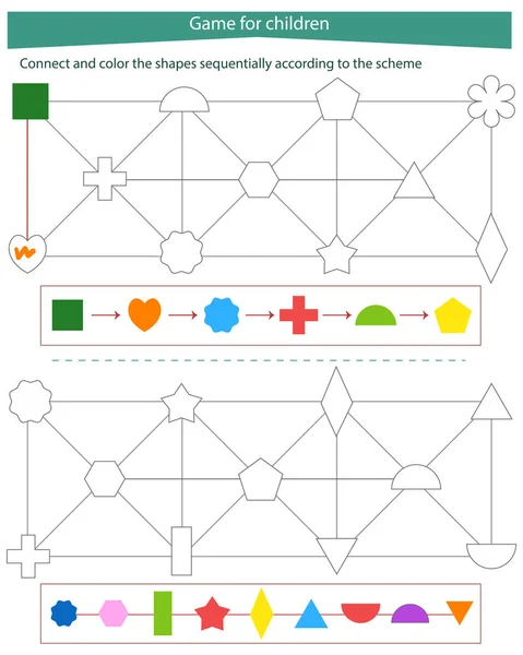 Jogo Lógica Para Crianças Conecte Colorir Formas Acordo Com Diagrama — Vetor de Stock