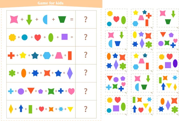 Juego de lógica para los niños. Encuentre la tarjeta de respuesta correcta para cada ejemplo. — Archivo Imágenes Vectoriales