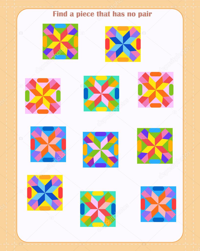  Logic game for children. Find which shape is unpaired. Development of attention