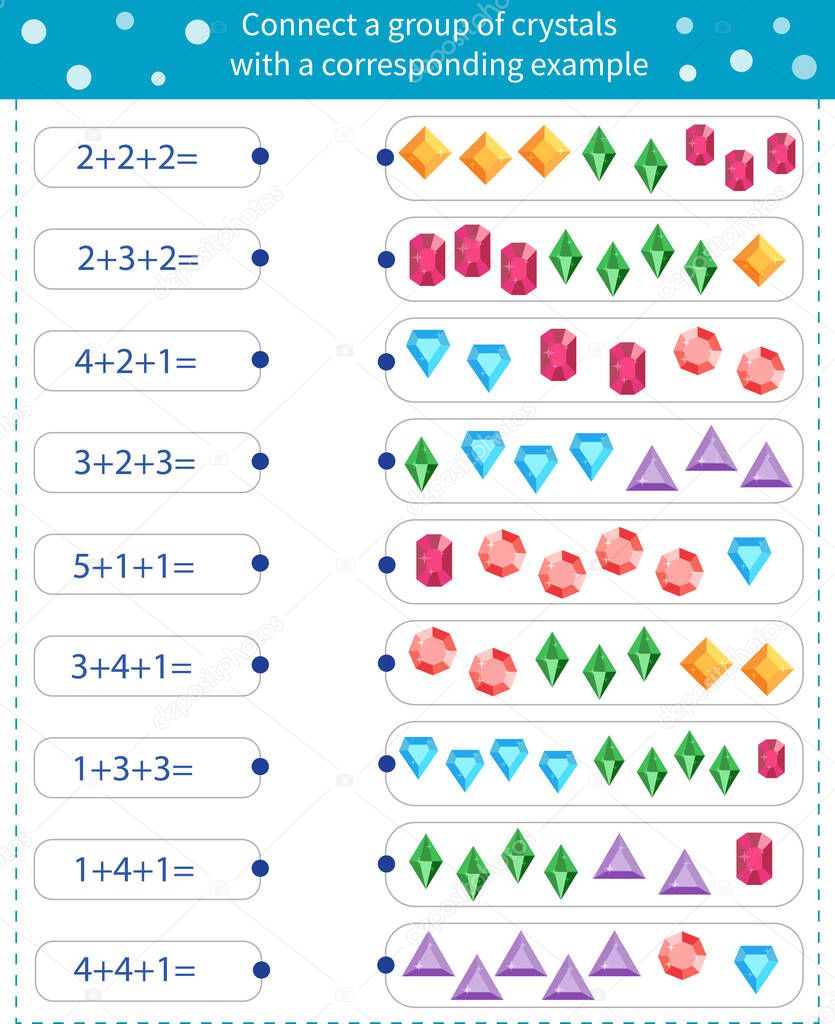 Math game for children. Connect rectangles to objects with matching examples