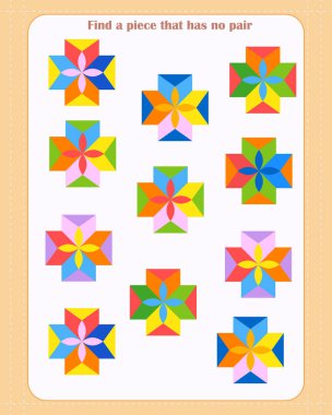 Çocuklar için mantık oyunu. Hangi şeklin eşlenmediğini bul. İlginin gelişimi