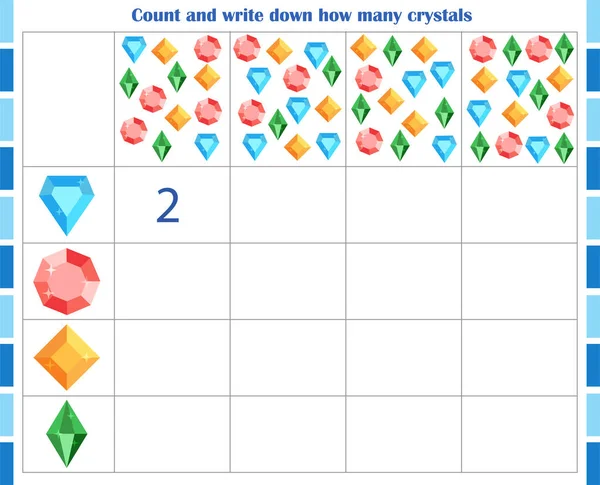 Logic Game Children Count Write How Many Crystals — Stockvector