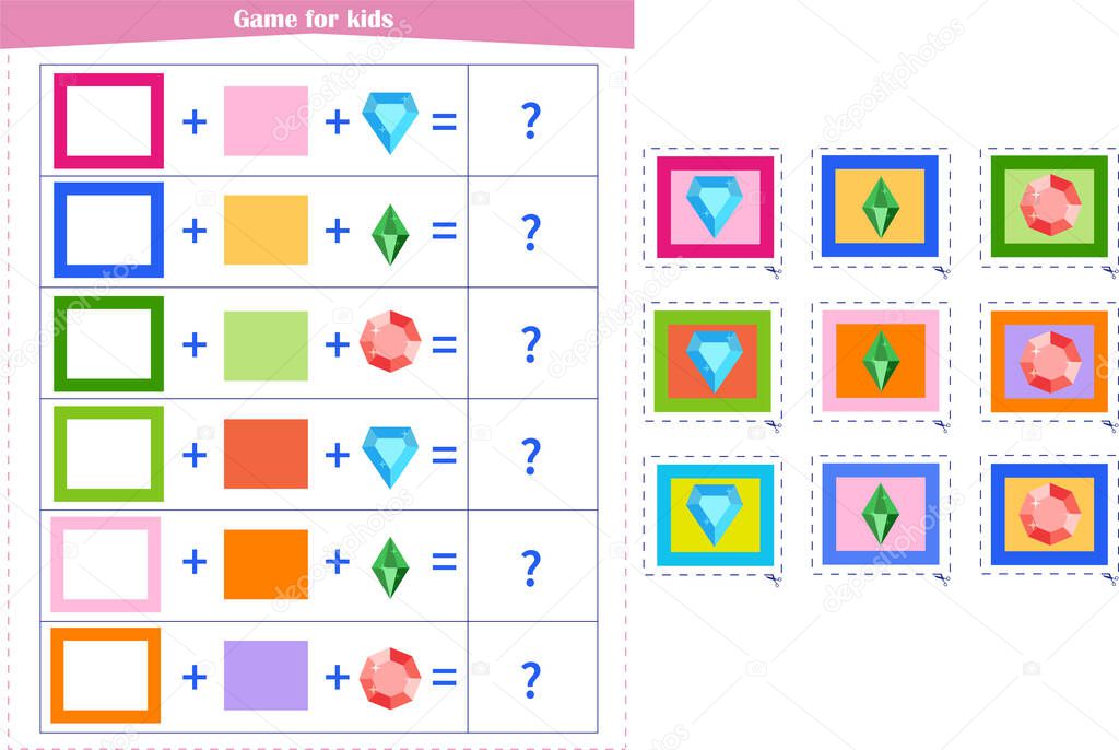 Logic game for children. Fold the elements and choose the answer from the options