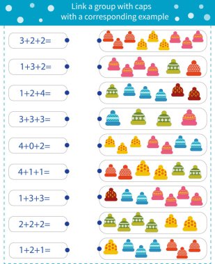 Çocuklar için matematik oyunu. Eşleşen örnekler ile dikdörtgenleri nesnelere bağla