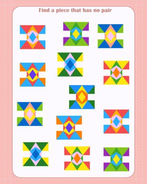 Çocuklar için mantık oyunu. Hangi şeklin eşlenmediğini bul. İlginin gelişimi