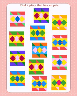Çocuklar için mantık oyunu. Hangi şeklin eşlenmediğini bul. İlginin gelişimi