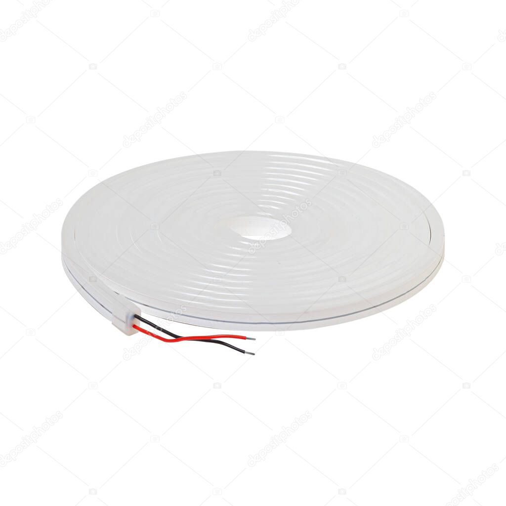 Neon flex led strip light in roll isolated on white background.