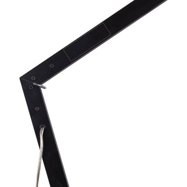 Beyaz arkaplanda izole edilmiş bir açıyla vida bağlı siyah sade metal profil.