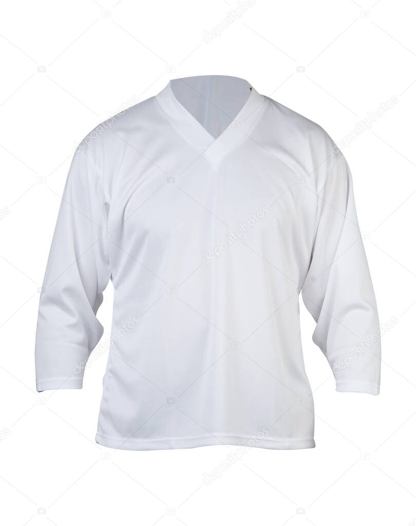 White sport hockey t-shirt with long sleeves isolated on white background.