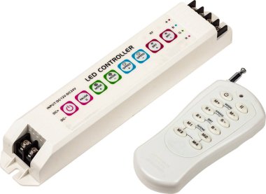 Controller for RGB LED with remote control isolated on white.