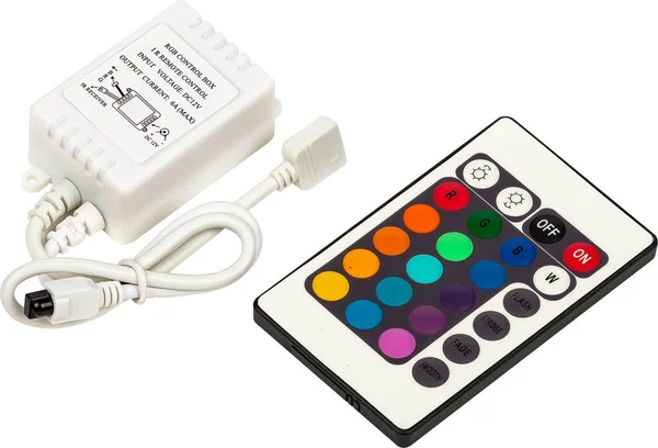 Controller for RGB LED with remote control isolated on white.