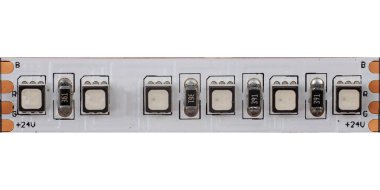 LED strip segment close-up on white background.