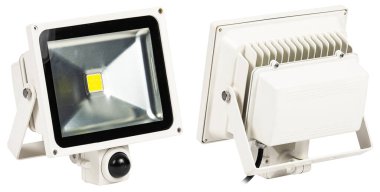 Outdoor waterproof LED panel isolated on white background.