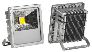 Outdoor waterproof LED panel isolated on white background.