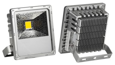 Outdoor waterproof LED panel isolated on white background.