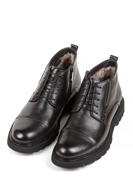 Bottes Classiques Cuir Noir Hiver Pour Hommes Isolées Sur Fond — Photo