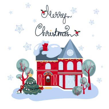 Kırmızı Banliyö Evli Noel Kartı 
