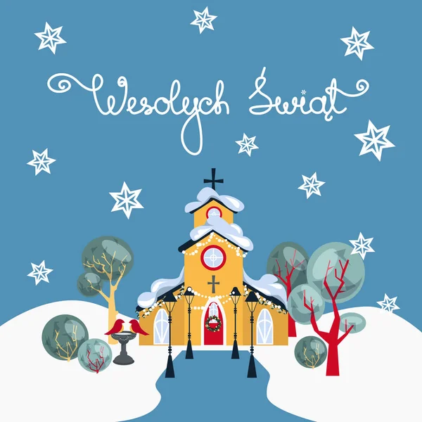 Feliz feriados cartão polonês com Igreja Amarela —  Vetores de Stock