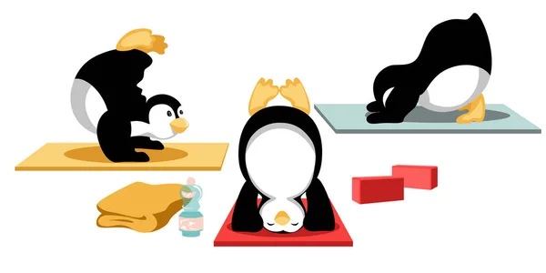 Inverze Vyrovnávací jóga s karikaturními tučňáky — Stockový vektor