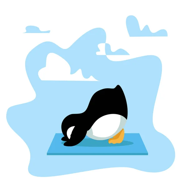 Pingüino de Dibujos Animados Hace Abajo Frente al Perro Yoga Asana — Vector de stock