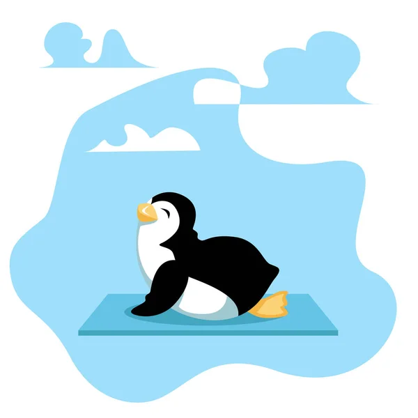 Pingüino de Dibujos Animados Haciendo Cobra Asana de Yoga — Vector de stock