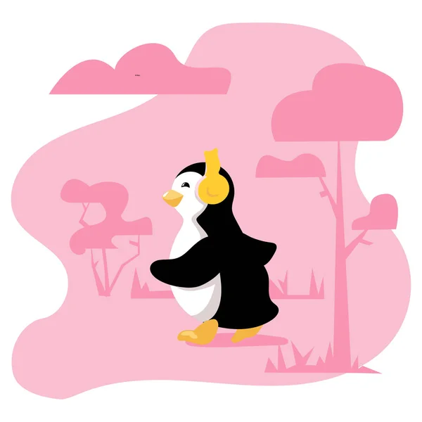 Lindo pingüino de dibujos animados está corriendo al aire libre — Vector de stock