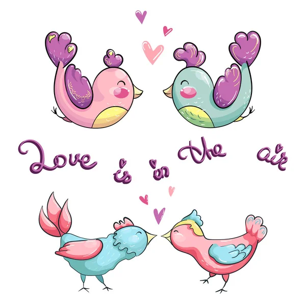 Två tecknade fåglar par är helt förälskade — Stock vektor