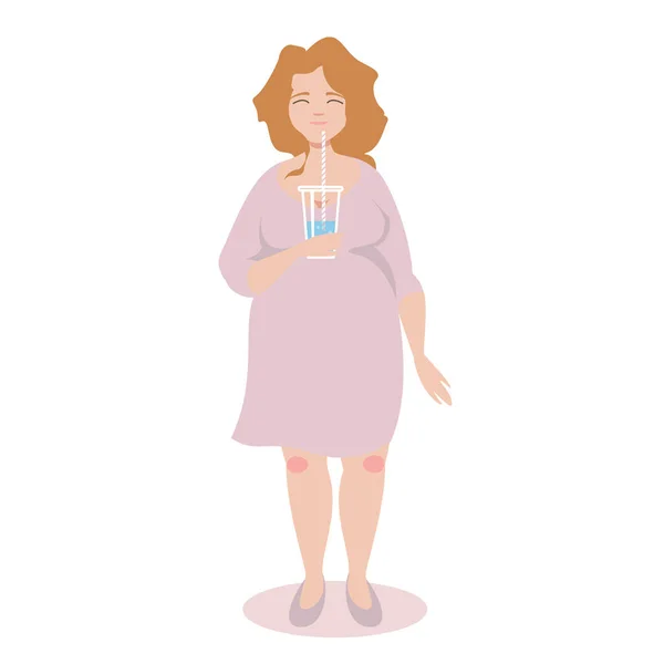 Alegre embarazada chica en un casual vestido disfruta día — Vector de stock