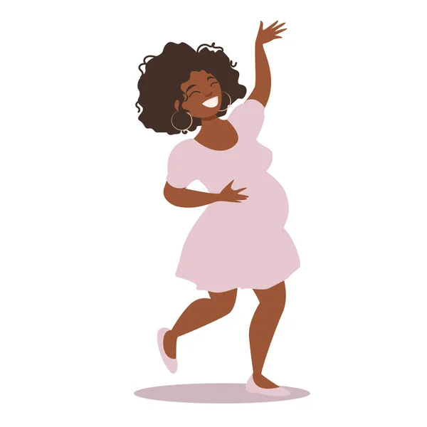 Linda chica embarazada bailando en un vestido casual — Vector de stock