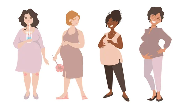 Grupo permanente de amigas embarazadas lindas — Archivo Imágenes Vectoriales