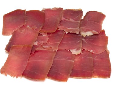 İspanyol jambonu, el kesimi, beyaz dilimlenmiş.