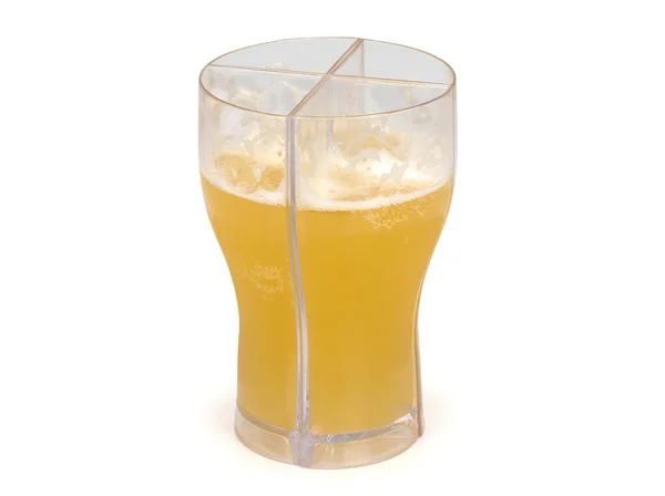 Light beer in glass. Glass, divided into four parts — Stock Photo, Image