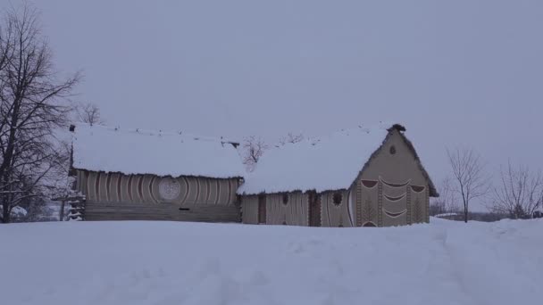 Gamla äkta hus på vintern — Stockvideo