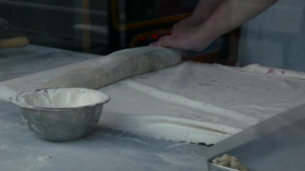 Chef prepara uma torta com um recheio — Vídeo de Stock