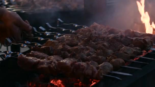 A Carne na Fumaça no Hot Embers — Vídeo de Stock