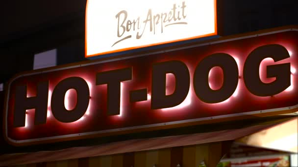 Red Illuminated Sign Hot Dog — Stock Video