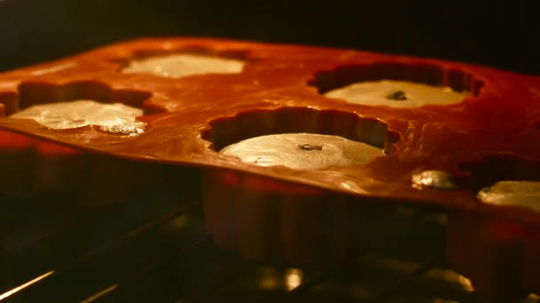Bak muffins in de oven timelaps — Stockvideo