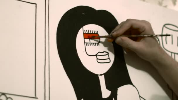 Artiste dessine une fille aux yeux peints dans la peinture — Video