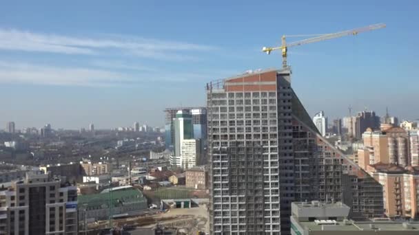 Building High-Rise Building With Crane 4k — Stock Video