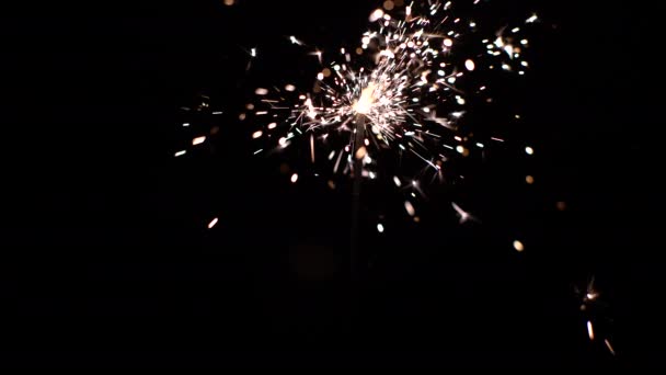 Een Zwarte Achtergrond Ontstoken Sparkler Fire Vlam Van Een Lichter — Stockvideo