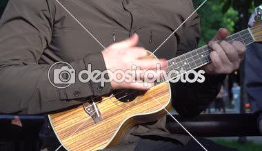 Küçük bir gitar parkta oynarken müzisyen