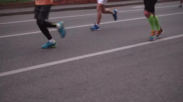 Los atletas de carreras de carretera en zapatillas de correr — Vídeo de stock