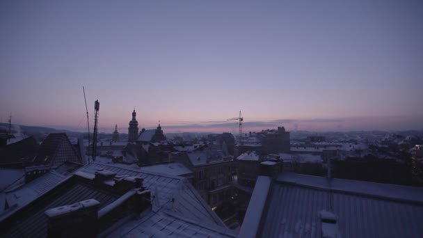 Winter dawn over the city — Stock Video