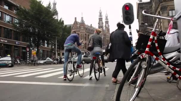 Cyklisté na semaforech pravidla silničního provozu — Stock video