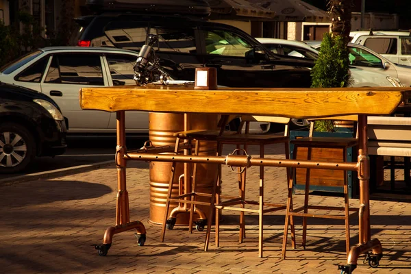 Gemütliches Sommer Café Freien Restaurant Mit Stilvollem Interieur Und Möbeln — Stockfoto