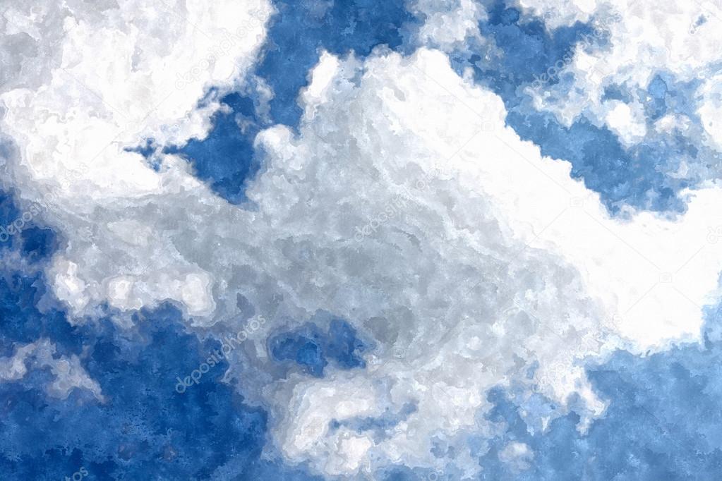 Blue cloudy sky watercolor grunge background