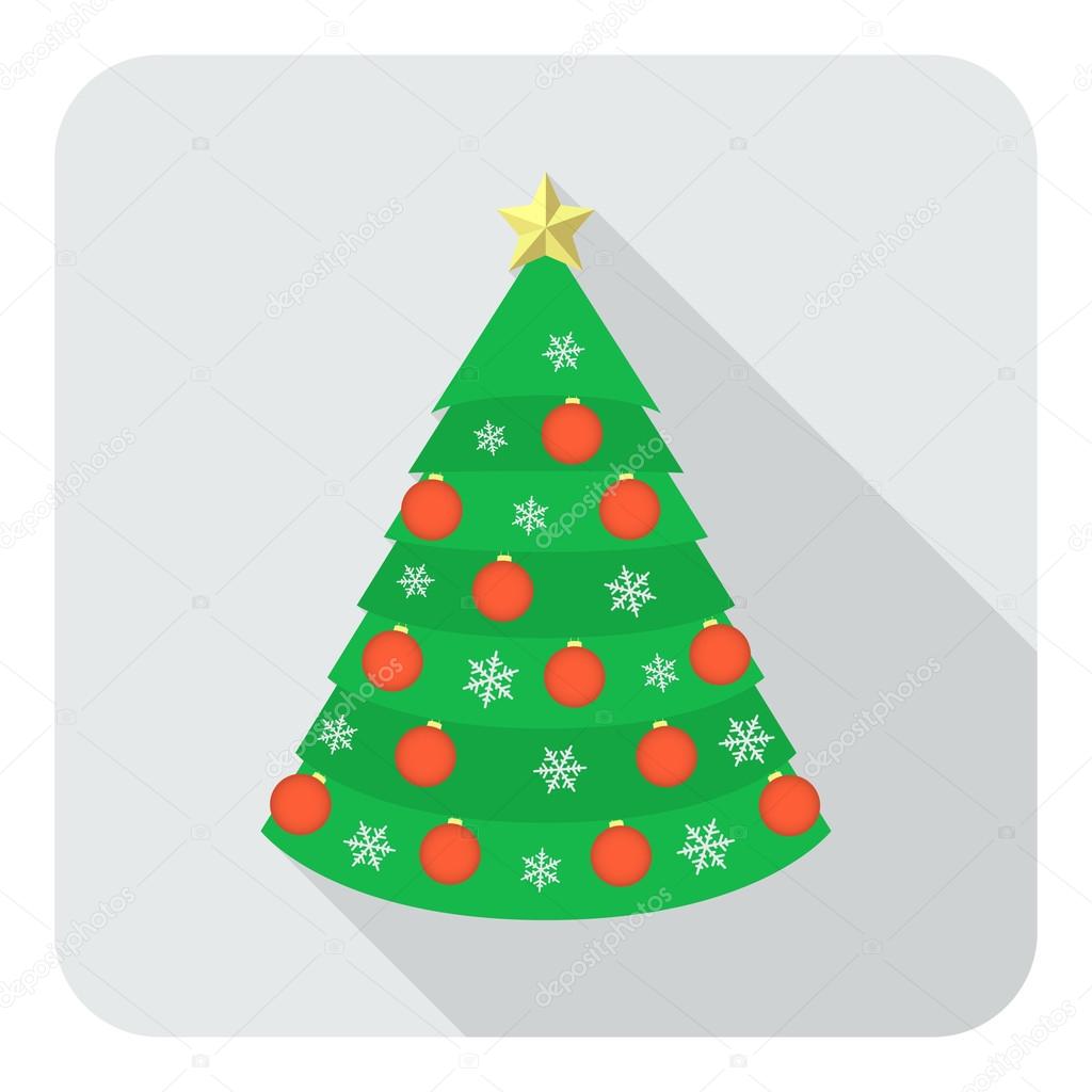 Decorated Christmas tree on gray background flat icon