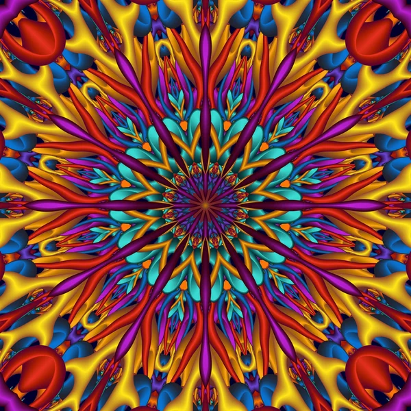 Πολύχρωμο γυαλιστερό 3d fractal Μάνταλα — Φωτογραφία Αρχείου