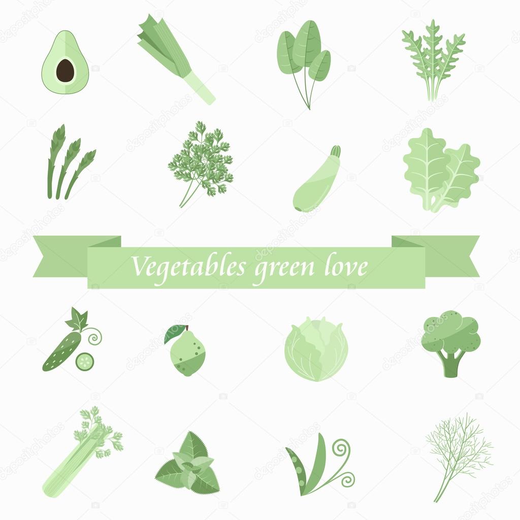 icon collection of herbs and green vegetables