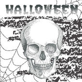 Halloween-Postkarte mit Totenkopf in Punkten